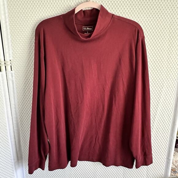 L.L.Bean T-Shirt Unisex Long Sleeve Tunic Pullover Mock Neck 100% Cotton Large - Picture 1 of 5